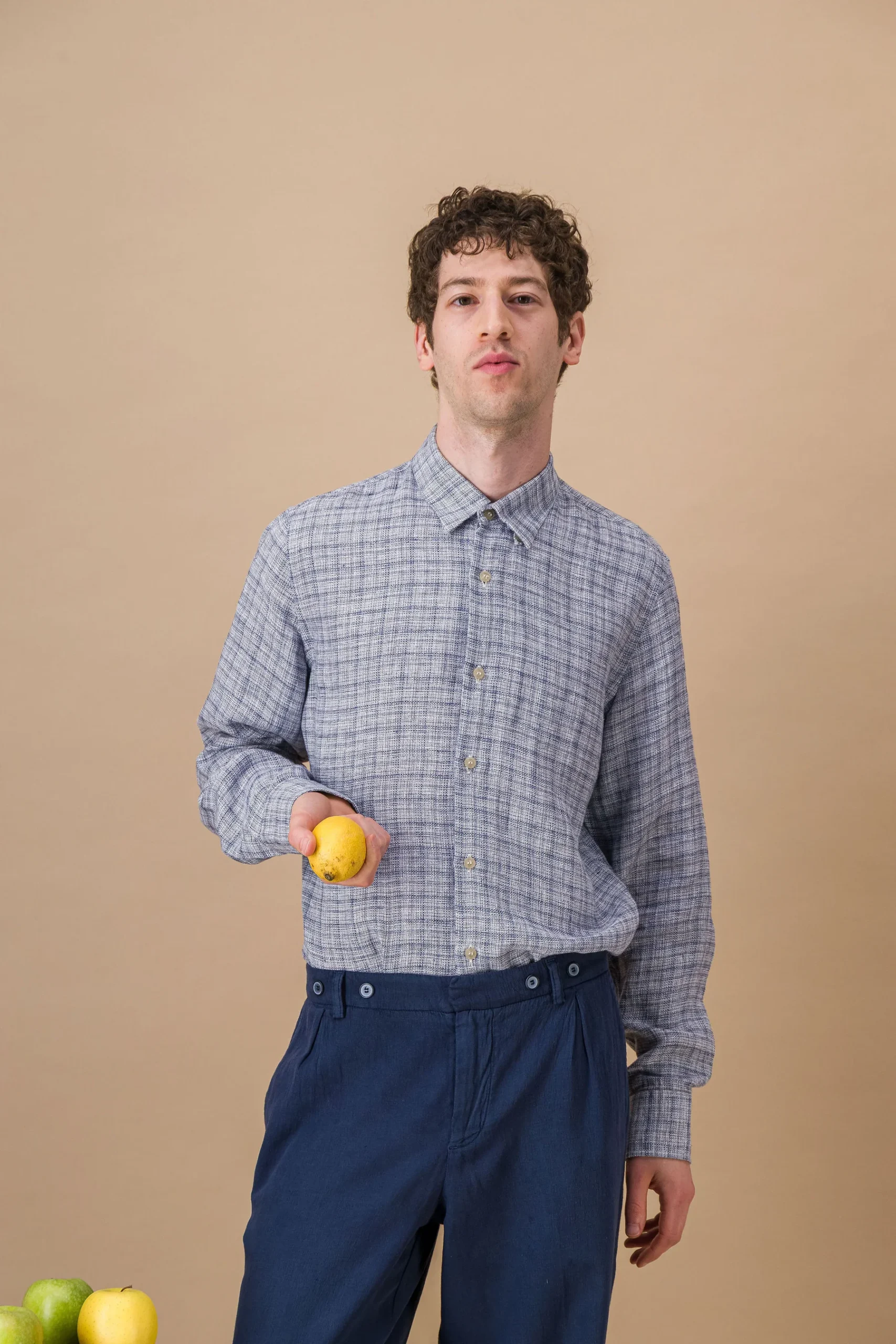 Mottled blue linen shirt
