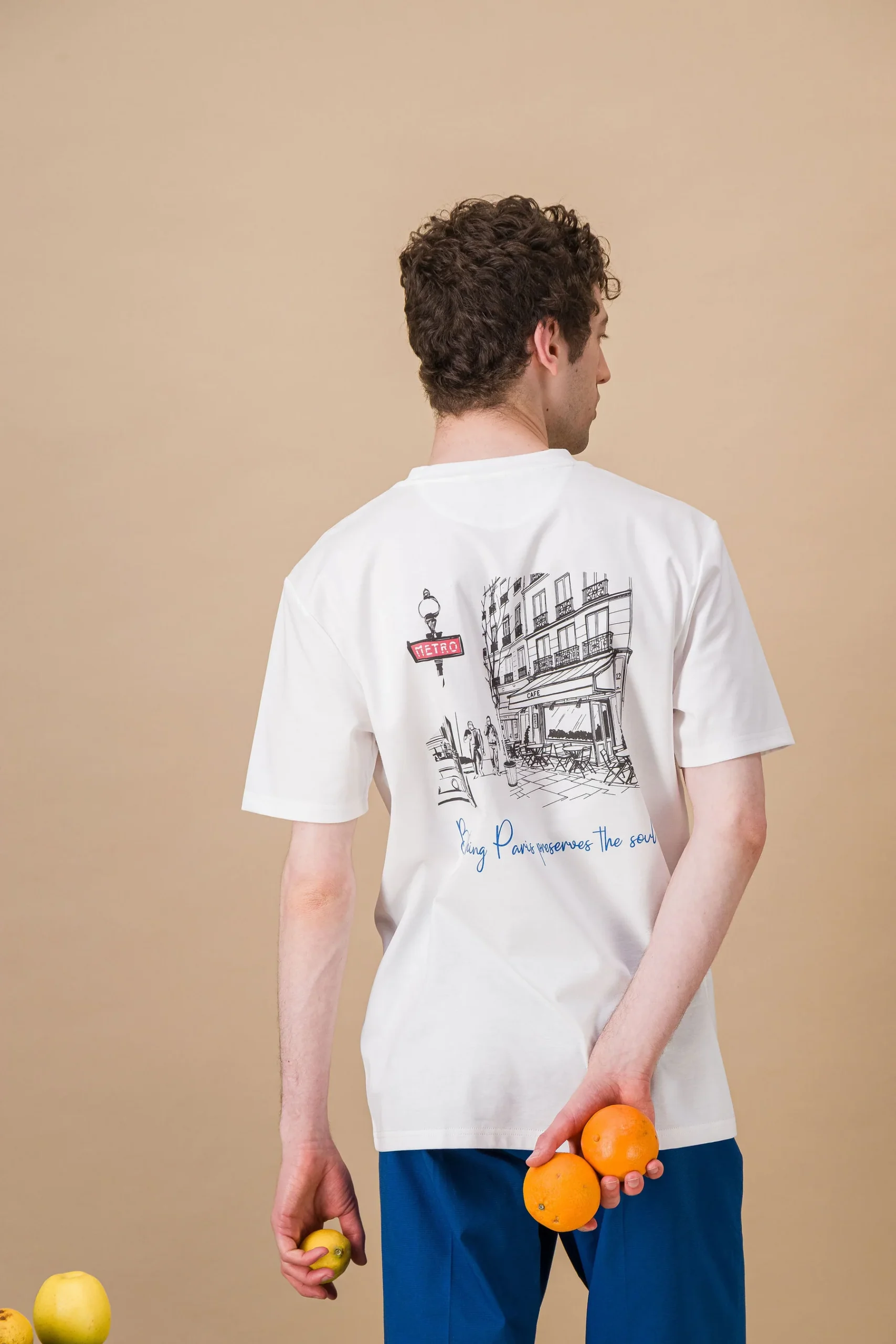 Japanese organic cotton t-shirt with a large "Paris soul" print - Image 3