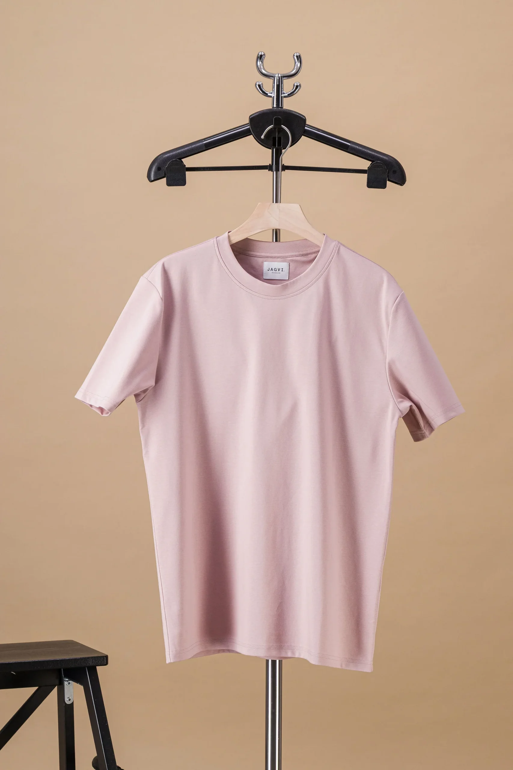 "ONE" T-shirt in pale pink Japanese organic cotton - Image 3